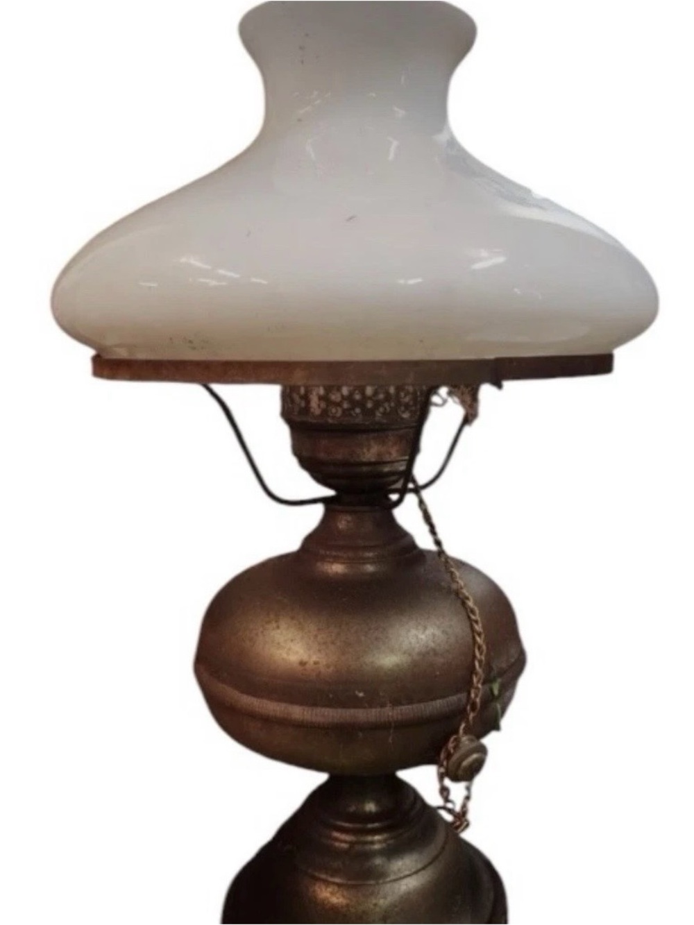 Vintage~Antique ~ Brass Parlor Table Lamp ~ Milk Glass Shade ~ Electric